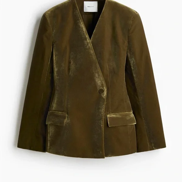 H&M Holiday 2025 Women's Velvet Blazer/Jacket (dark khaki green) size M & L. NWT - Picture 7 of 9